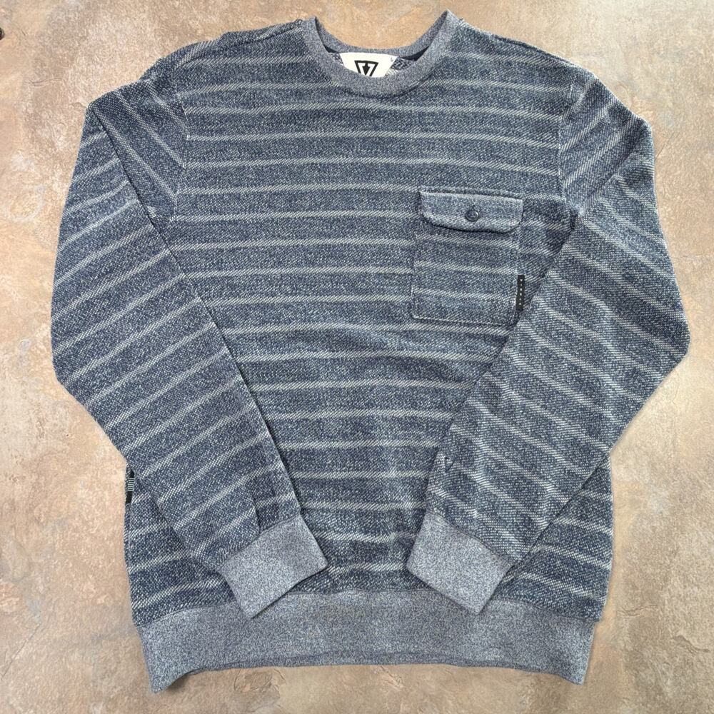Vissla Sweatshirt Crewneck Striped Colorful Pocket Long Sleeve Men Medium